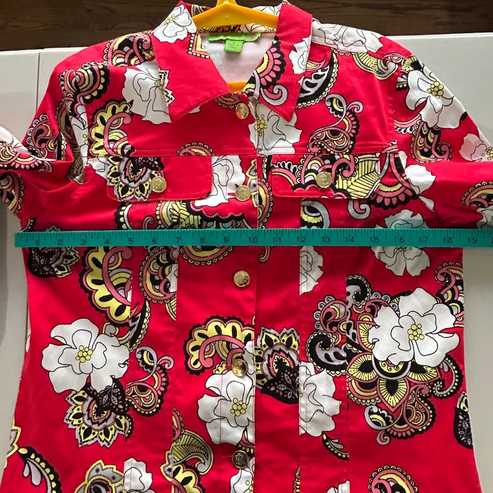 Red Print Jacket 8 Button Up Lightweight Artsy - image 7